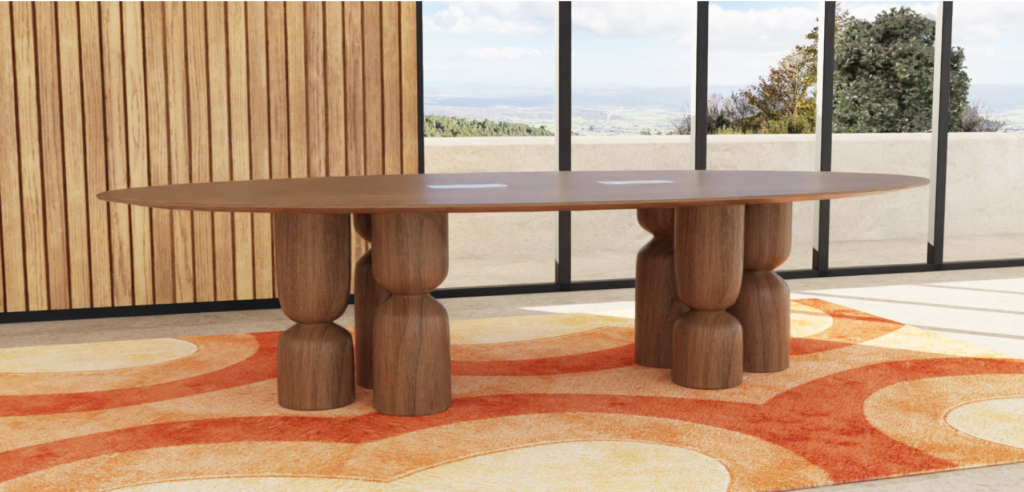 table à manger ovale en bois massif portugais, design épuré sur mesure